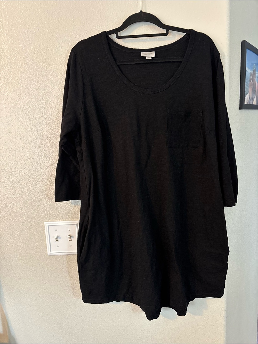 Avenue Plus Size 22/24 Black 3/4-Sleeve Pocket Tunic Top